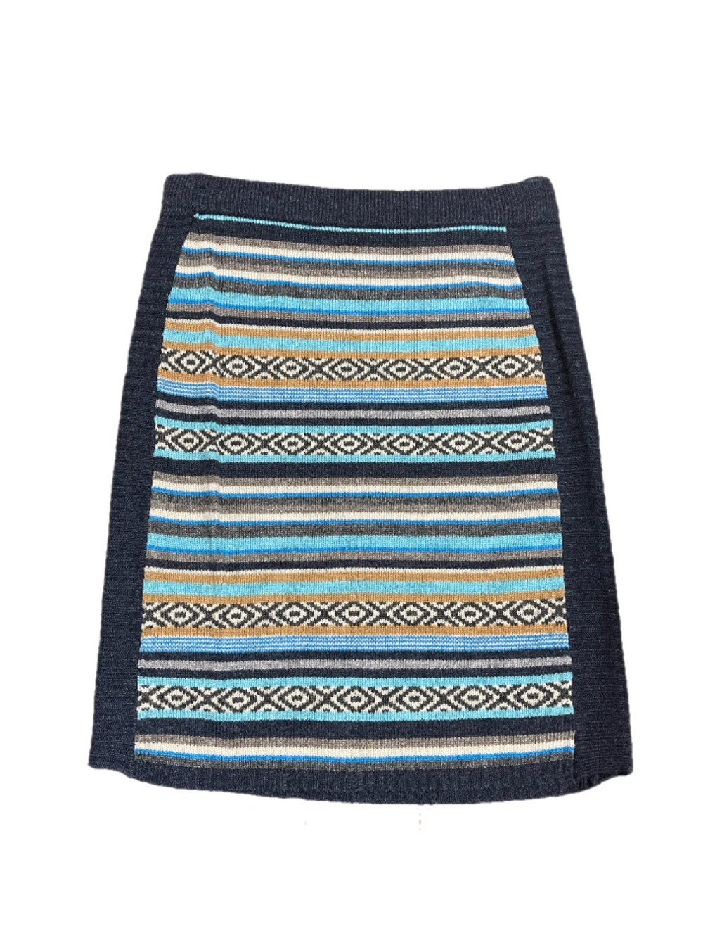 Striped Knit Pencil Skirt in Navy with Aqua and Tan Accents